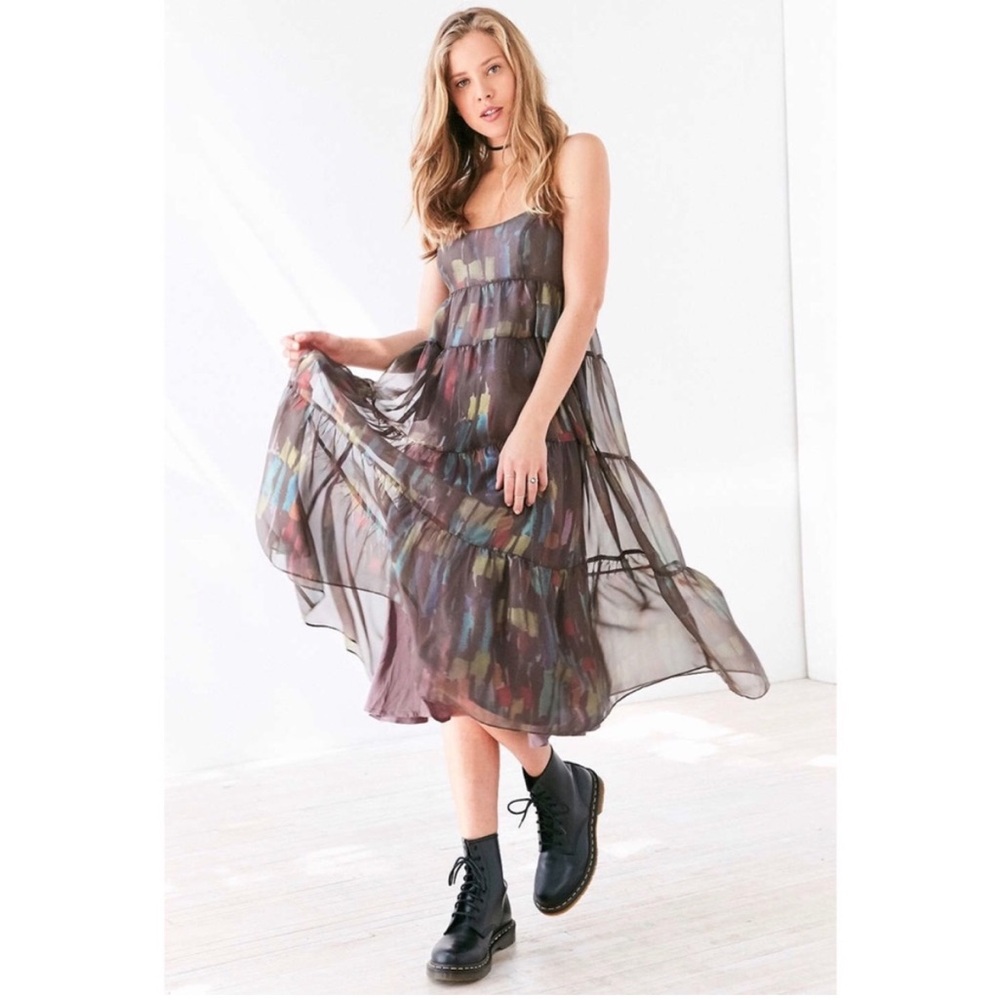 Urban Outfitters Brown Multicolor Ecote Alora Tiered Dress • Size Small
